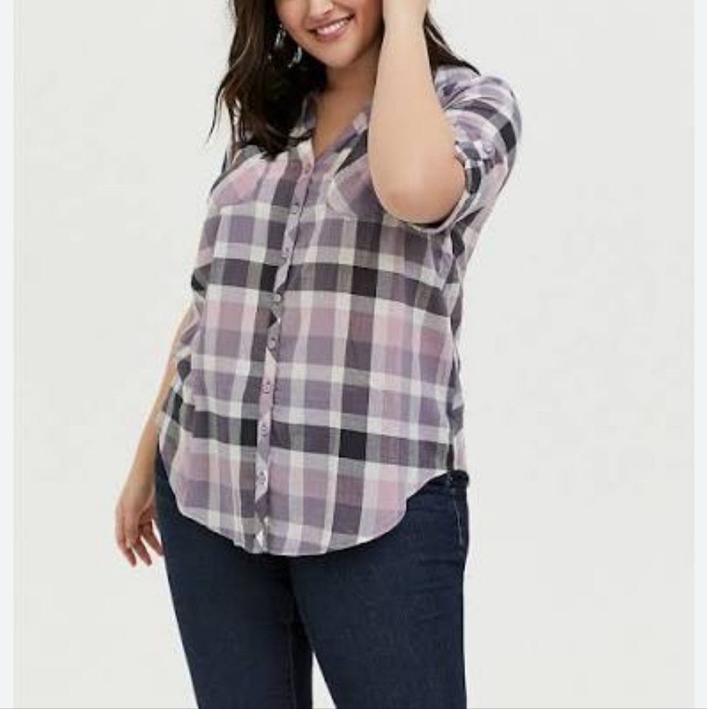 Torrid Purple and Pink Plaid Shirt